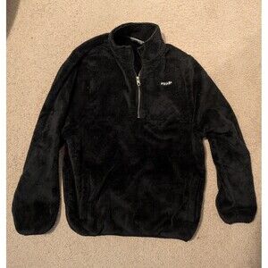 Volcom Women’s Black Faux Fur Fleece Jacket Full Zip Pockets Size M